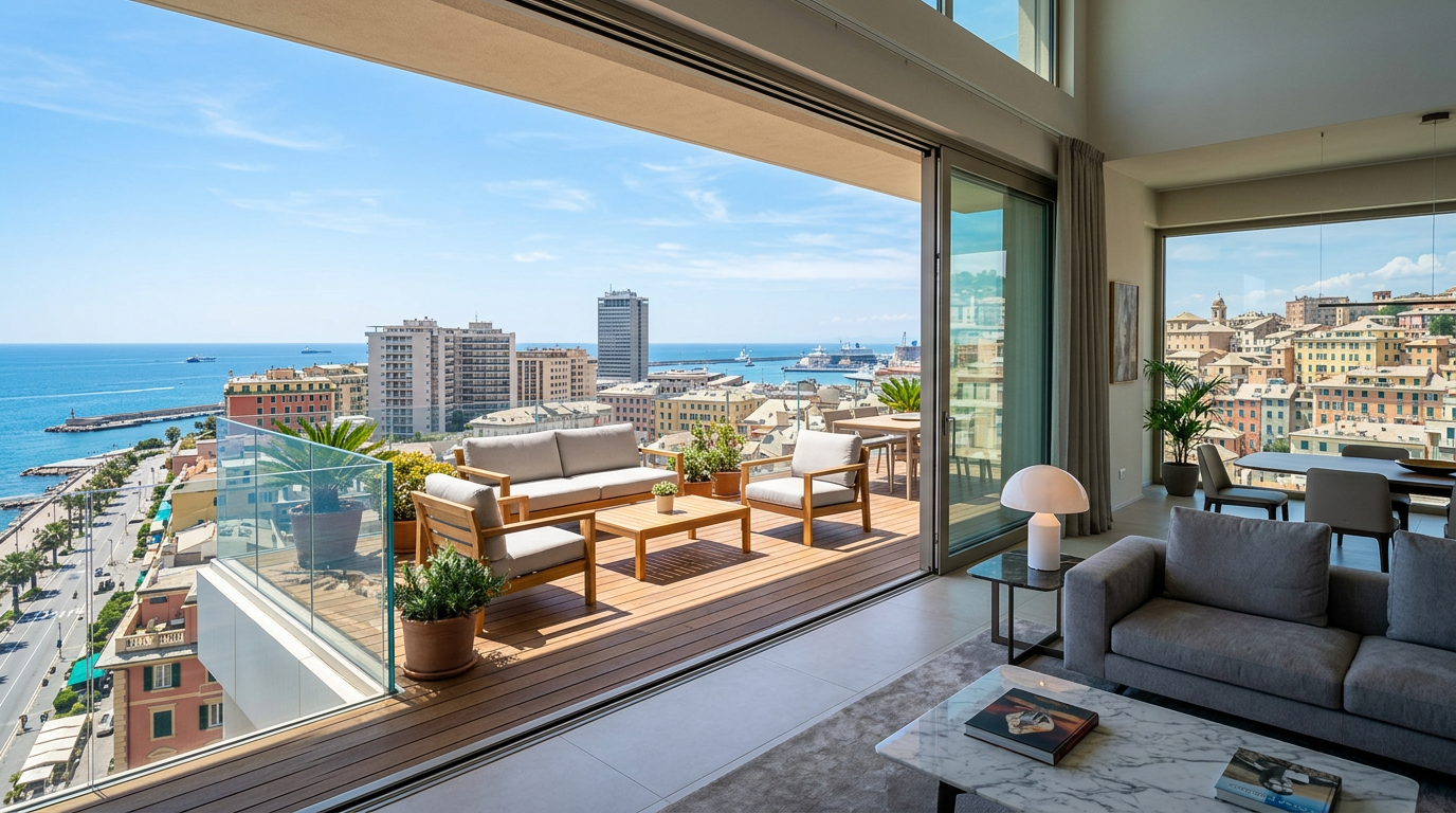 Interno di un attico di lusso a Genova zona Foce con vista mare