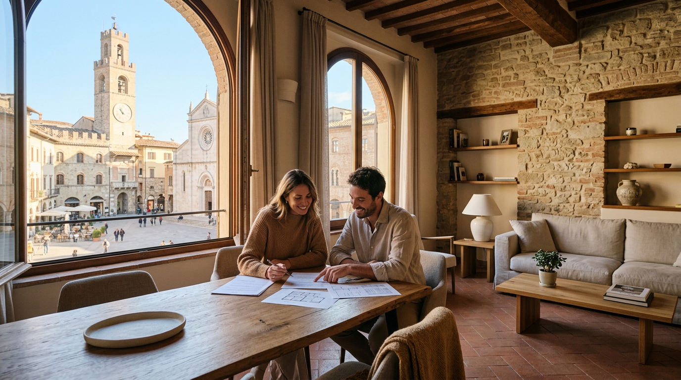 Interno di un appartamento moderno a Milano con vista città
