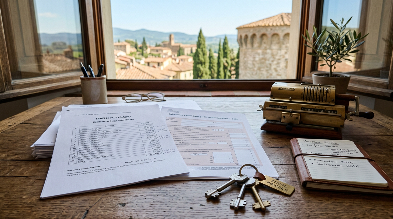 Calcolo spese condominiali e tabelle millesimali su scrivania