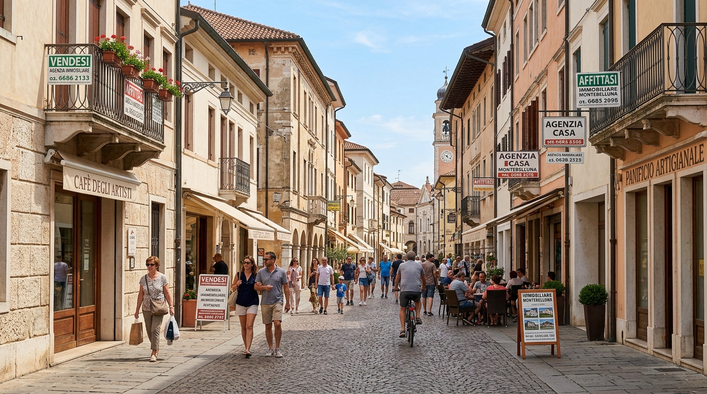 Scorcio del centro urbano di Montebelluna con immobili residenziali